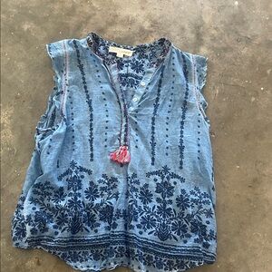 Lovestitch Brand Light Blue Embroidered Tassel Sleeveless Top